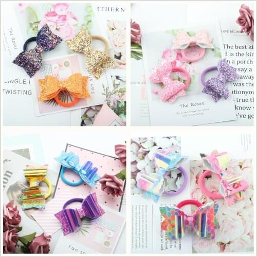 1PC 3inch Colorful Glitter Hair Bow Mermaid Bows Elastic Hair Rings Girls Hairband Hair Accessories for Party Band