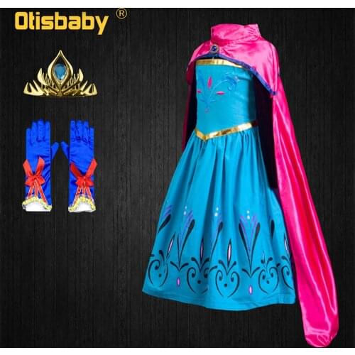 2021Girls Long Sleeve Elsa Dress Long Cape Halloween Elsa Coronation Costume Snow Queen Kids Embroidered Princess Party Dresses