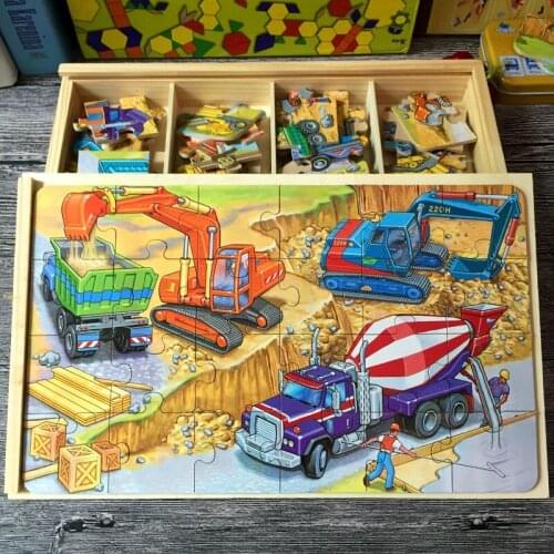 24 Pieces Childrens Large Puzzles Transportation Cars Dinosaur Animals 3-7 Years Old Boys and Girls Educational Toys DIY P121
