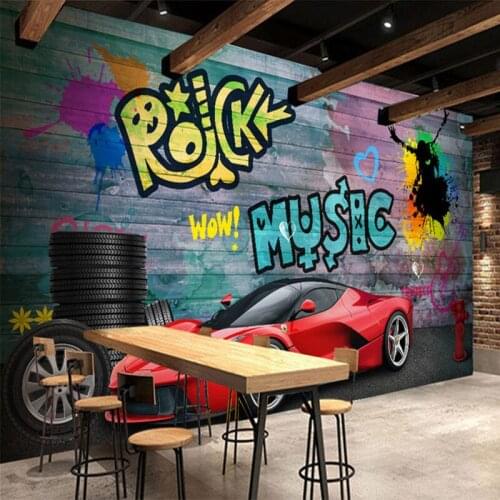 Custom Any Size Wall Cloth 3D Sports Car Graffiti Wallpaper Restaurant Cafe Kids Bedroom Backdrop Wall Mural Papel De Parede 3D
