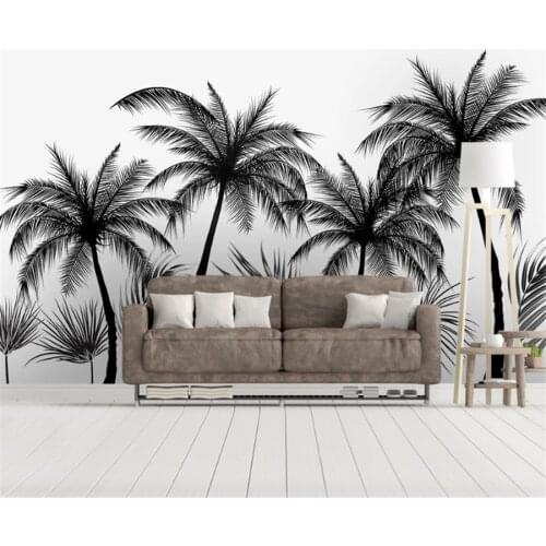 Wellyu Customized wallpaper 3d black and white sketch style tropical rainforest coconut tree Nordic TV background wallpaper