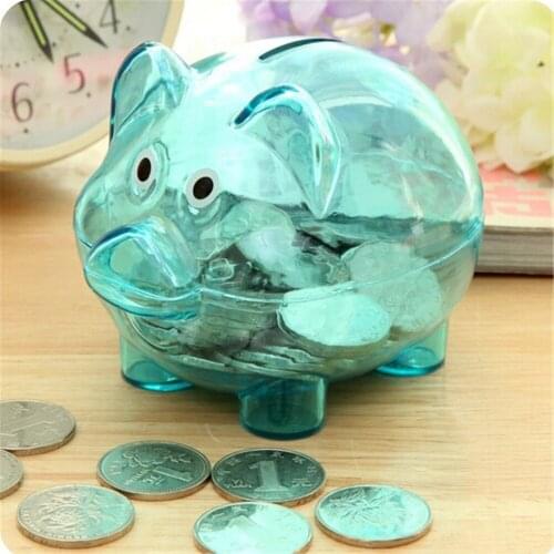 4 Color Cartoon Child Pig Money Saving Box Classic Transparent Decarate Plastic Case Coins Piggy Bank