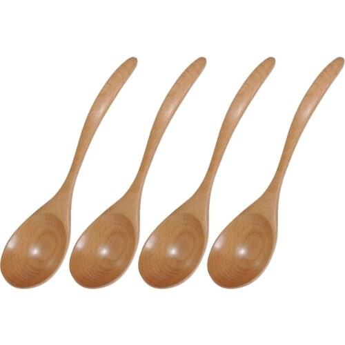 4 Pcs Wooden Spoons Soup Spoons Natural Wooden Spoons Dessert Spoon Tea Spoon Curved Spoon