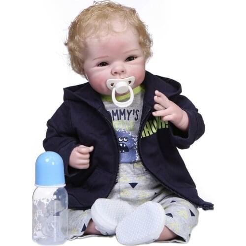 55cm Realistic Doll Soft Body Vinyl Toddler Babies Lifelike Curly Boy Play Toy Pacifier Birthday Christmas Gift
