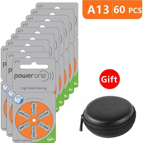 Hearing Aid Batteries Size 13 za Power one,Pack of 60,Orange Tab PR48 1.45V Type A13 AU-6nh Zinc Air Battery p13 with Box Case