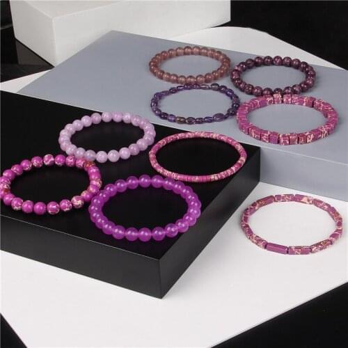 Natural Purple Bracelet Women Fashion Classic Jewelry Irregular Shape Stone Beads Bracelet Men Minimalism Amethyst Bangle Couple