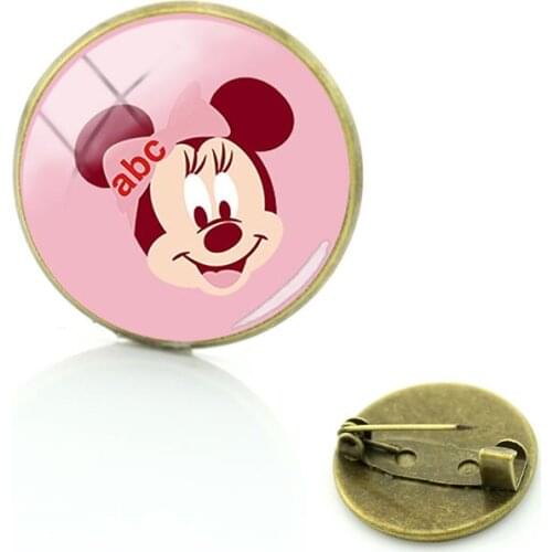 Disney Cute Cute Pink Minnie Avatar Brooch Cartoon Animation Badge Ladies Brooch Glass Convex Round Temperament Holiday Gift