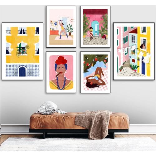 Travel Plant Poster Women Portrait Canvas Painting Nordic Fitness Art Print Modern Beach Wall Picture For Living Room Home Decor