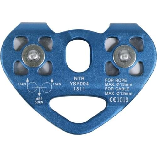 30KN Double Trolley Pulley Aluminum Zip Line Rock Climbing Mountaineering Rescue Lifting Tandem Pulley Camping Hiking