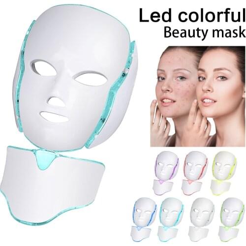 7 Colors LED Neck Mask Electric Female Skin Lifting Massager Photon Therapy Rejuvenation Beauty Device LED Light Facial Machine