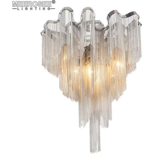 French Empire Chandelier Lighting Fitting Aluminum Silver Chain Suspension Luminaire Hanging Lamp Lustre Chain Light Fixtures