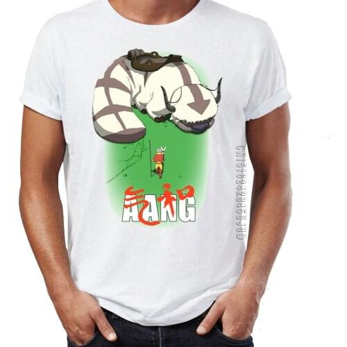 Mens T Shirt Avatar the Last Airbender Aang and Appa Anime Badass Tees Man T-shirts Basic O Neck Cotton Top Clothes