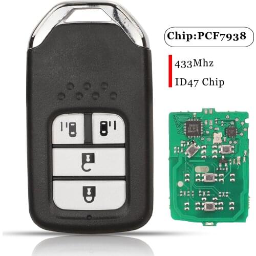Jingyuqin 5pcs 4 Buttons Smart Remote Car Key Fob 433Mhz ID47 PCF7938 Chip For Honda Greiz Fit City Jazz XRV Venzel HR-V CR-V