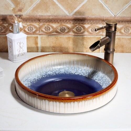 Europe Vintage Style Ceramic Art Basin Sink Counter Top Wash Basin Semi-Counter bathroom sinks handmade wash basin