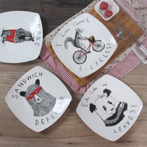 Ceramic Plate Creative Western Steak Plate Square Cartoon Plate Breakfast Dish Cake Plate Scandinavian Tableware