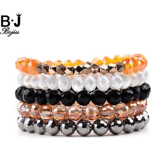 BOJIU Trendy Crystal Beads Bracelets Set For Women Orange-Yellow White Black Gray Crystal Vintage Bracelet Jewelry Gift BCSET180
