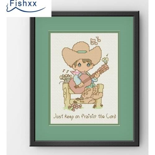 European Style Hanging Pastoral Style Cartoon Characters Fishxx Cross Stitch Kit H033 Play The Little Jeans Of The Guitar