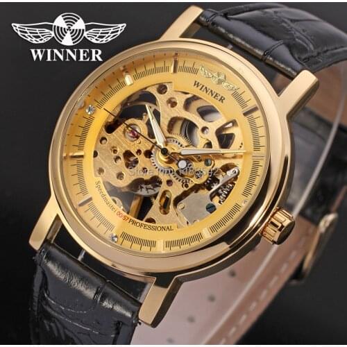 Winner new Mechanical men dress watch black leather strap top quality free shipping WRG8005M3G2