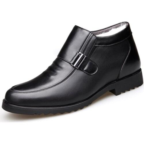 Winter Natural Wool Warm Business Shoes Man Snow Boots Casual Waterproof Ankle Shoes Oxfords Leather Dress Shoes Office Shoes