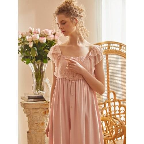 Vintage Cotton Nightgowns For Women Short Sleeve Sleepwear Summer Loose Royal Princess Girls Short Night Dress