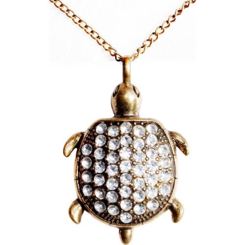 2020 New Fashion Rhinestone Vintage Sea Turtle Pendant Necklace for Women Girls Long Sweater Chain Patry Jewelry Gift
