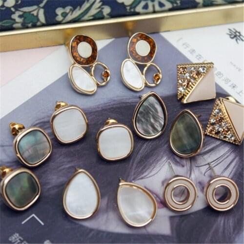 New small earrings shell temperament square water drop round small accessories for women girls
