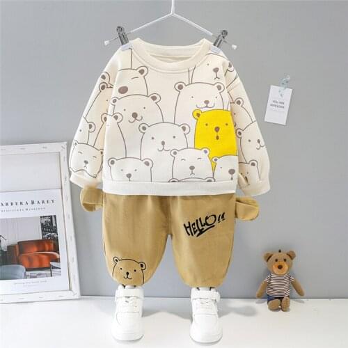 HYLKIDHUOSE Toddler Infant Newborn Clothes 2020 Winter Baby Girls Boys Clothing Sets Children Kids Bear Warm Plush Tops Pants