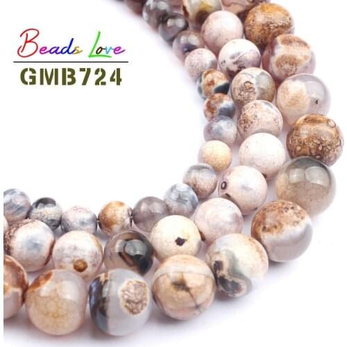 Natural Stone Brown Fire Dragon Veins Agates Stone Round Loose Beads for Jewelry Making 6 8 10mm Diy Bracelet Necklace 15 Inch