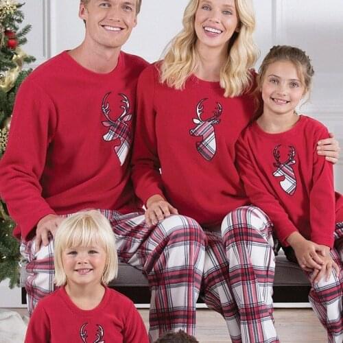 Tops+Pants Family Matching Pajamas Sets Plaid Mother Daughter Father Son Sleepwear Christmas New Year Mommy and Me Clothes