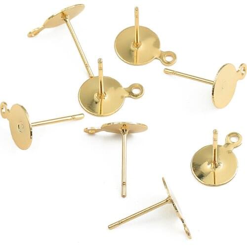 6/8/10mm 18K Gold Plated Stud Earring Blank Base Ear Post Earring Plug Ear Back For DIY Jewelry Making Cabochon Cameo Settings
