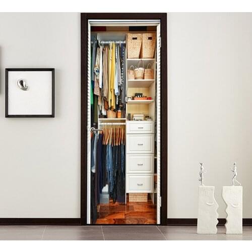 Post-modern Pvc Door Stickers Creative 3d Wallpaper Selfadhesive Door Stickers Furniture Decoration Porte Home Decor EH50DS