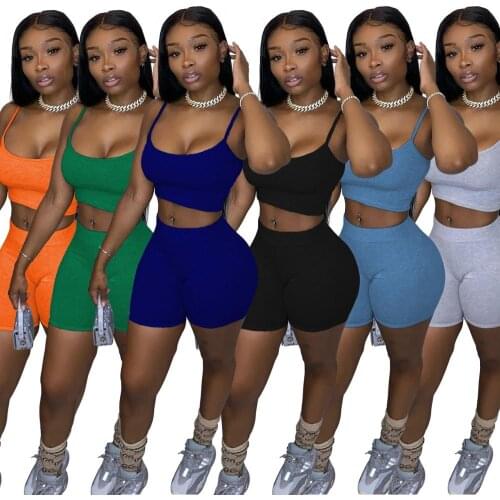 Sport Women Solid Color Two Piece Set O-neck Mini Tank Tops Shorts Jogger Sweatpants Suit Tracksuit Matching Set Outfits S-XL