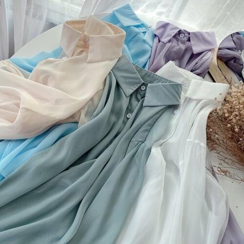 Euro Fashion Thin Chiffon Sunscreen Women Blouse Summer Long Sleeve Back Split Bandage Women Clothes Top Shirt