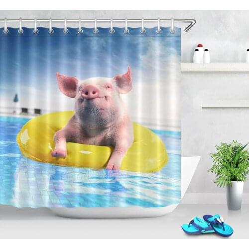 Pig Bath Shower Curtain Animal Funny Swimming Pool Piggy Shower Curtains Home Decorative Waterproof Fabric Shower Curtain