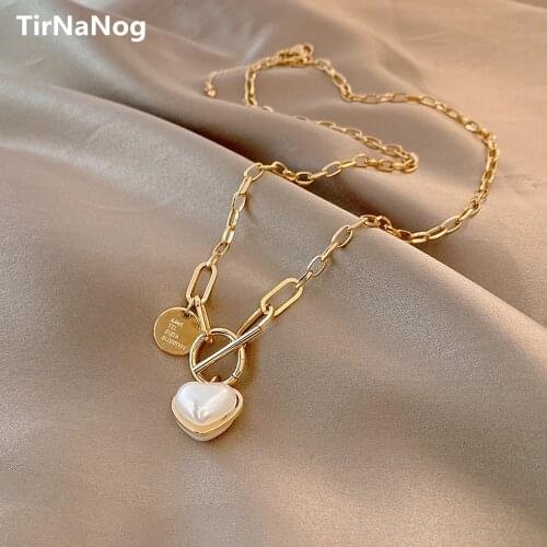 Baroque Pearl Necklace Restoring Ancient Ways Of Fashion Geometry Heart-shaped Sweater Chain Clavicle Chain Women Jewelry Gifts