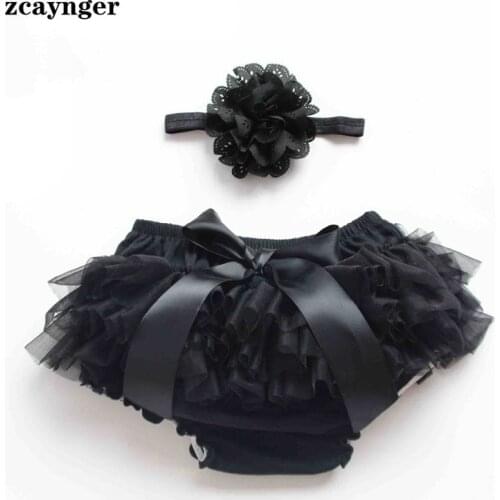 Cotton Baby Shorts Girl Headbands Black Breeches Lace Baby Diaper Cover Newborn Baby Shorts Fit 0-24M Girl Ruffle Bloomers