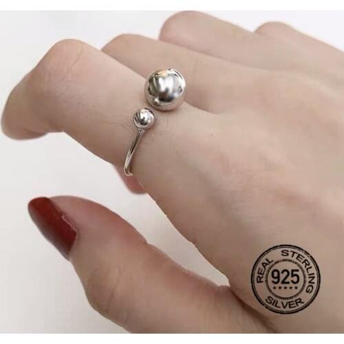 S925 Silver Rings For Women Opening Adjustable Round Bead Fashion Retro Korean Niche Design Whole Body Non-Fading Jewelry INEFFA