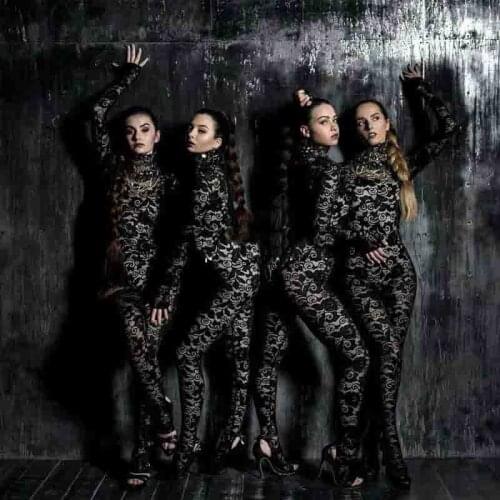 Women Lace Jumpsuit Jacquard Sexy Bodysuit New Gogo Singer DS DJ Performance Costumes Sexy Pole Rave Set Women Clothes XS1501