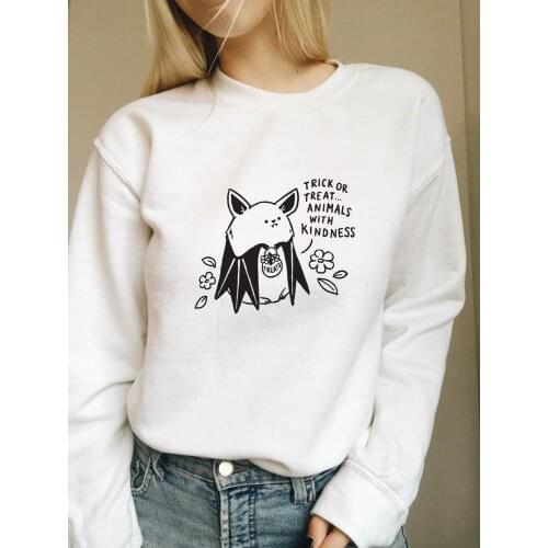 TRICK OR TREAT ANIMALS WITH KINDNESS sweatshirt women fashion hipster unisex outfit graphic quote grunge Jumper Pullovers top