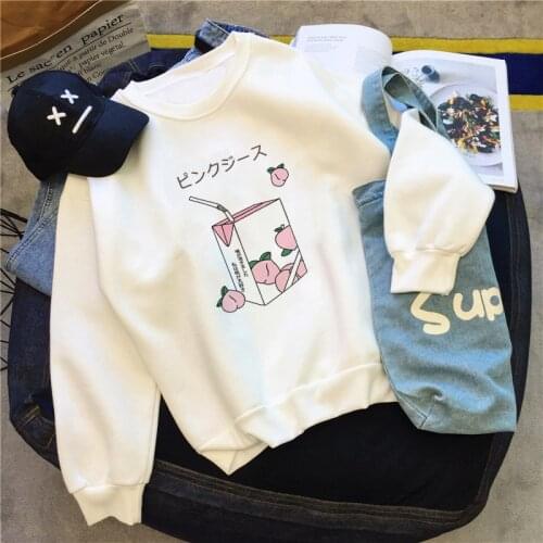 Peach Juice Japanses Aesthetic Grunge Sweatshirt Women Kawaii Ulzzang Winter Warm Cute Top Casual Tumblr Outfit Fashion Harajuku