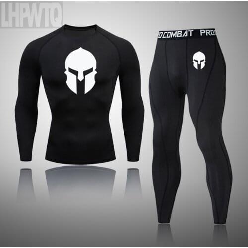 Winter Suit For Men 2 Piece Men Thermal Underwear Spartan Tracksuit Men MMA Clothing Rashgard Kit Bodybuilding T-Shirt XXXXL