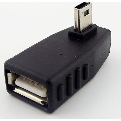 1pcs Left Angled 90° Mini USB 5-Pin B Male To USB 2.0 Type A Female OTG Host Adapter