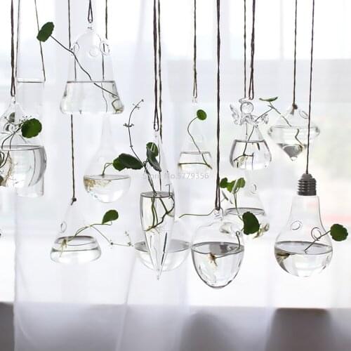 1Pcs Hanging Vase Glass Flower Vase Terrarium Fish Tank Aquarium Container Flower Planter Pots Garden Home Wedding Decor