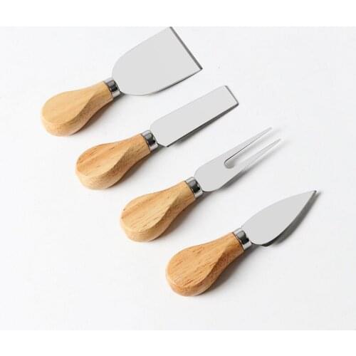 100sets 4pcs/set Stainless Steel Cheese Knives Oak Handle Butter Knife Kit Kitchen Cheese Tools wen6003