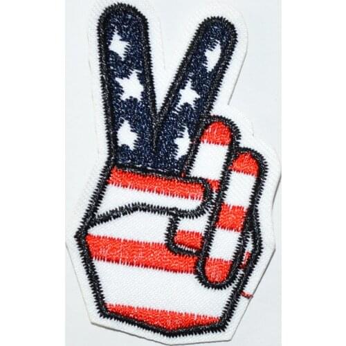 V Sign Victory Hand Hippie Peace US USA Flag sew applique iron on patch Biker Vest Patch (Size is about 4 * 6.8 cm)