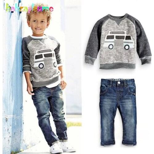 2PCS/1-5Years/Spring Autumn Baby Boys Clothing Cartoon Infant Costume For Kids Long Sleeve T-shirt+Jeans Children Clothes BC1391