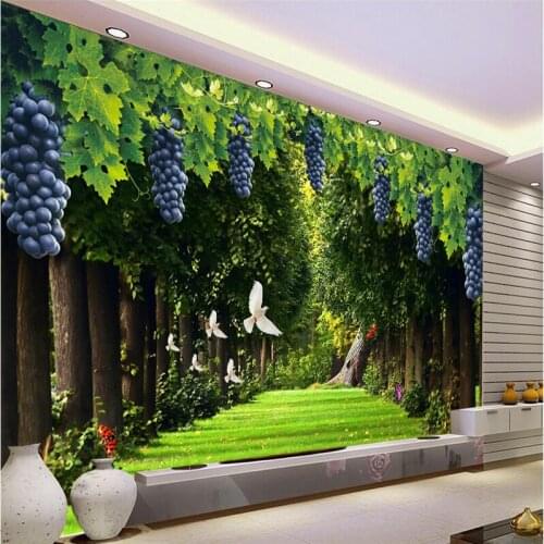 Beibehang Customize any size 3D wallpaper frescoes Fresh grape Green carpet Boulevard TV backdrop Decorative painting
