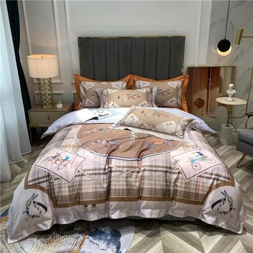 2020 Luxury 100S Egypt Cotton Classic Retro Bedding Set Printed Duvet Cover Smooth Flat Sheet Pillowcases 4Pcs