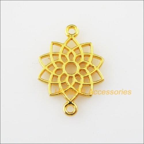 40Pcs Gold Color Lotus Flower Charms Connectors Pendants 14x20mm