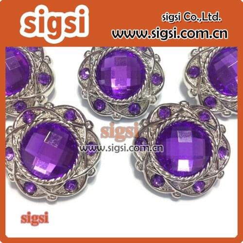 Noble purple crystal acrylic rhinestone button for wedding clothing decor